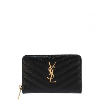 Кожаный кошелек Monogram на молнии с логотипом бренда Saint Laurent